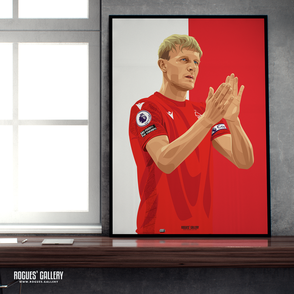 Joe Worrall Nottingham Forest club captain A2 print red white City Ground NFFC