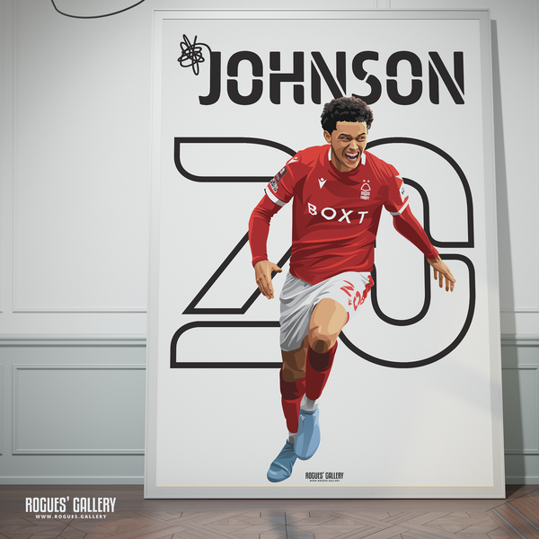 Brennan Johnson Nottingham Forest sign memorabilia Welsh forward poster name number 20