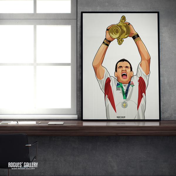 Martin Johnson England Rugby captain World Cup Winner 2003 art A2 print