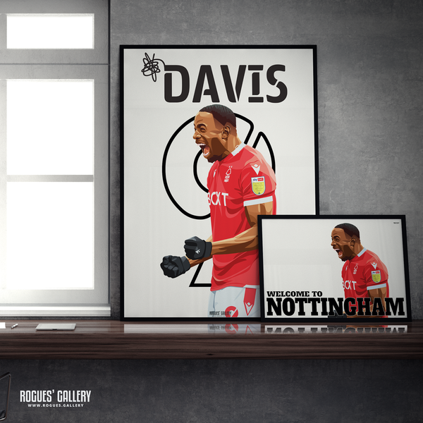 Keinan Davis Nottingham Forest striker artwork autograph name and number 9 