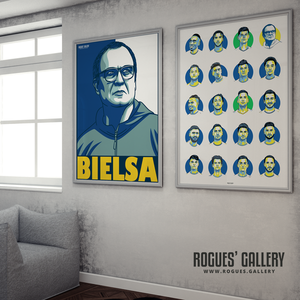 Leeds United 2019-2020 Squad Elland Road A1 art poster A0 Bielsa on wall