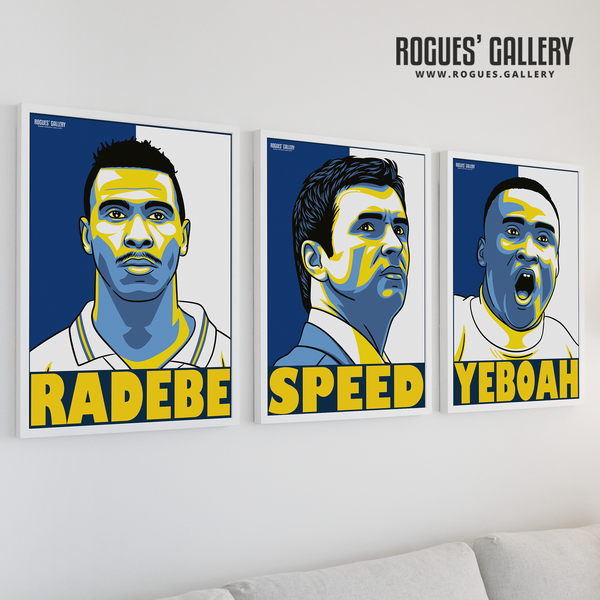 Gary Speed Tony Yeboah Lucas Radebe prints on wall Leeds legends