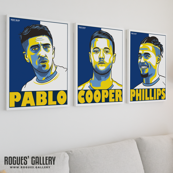 Pablo Hernandez Liam Cooper Kalvin Phillips LUFC Leeds Utd prints art framed on wall