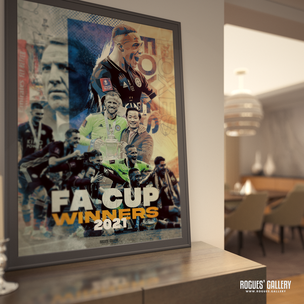 Leicester City FA Cup poster concept edit 2021 Wembley victory winners Chelsea Rodgers Foxes LCFC signed autograph rare
