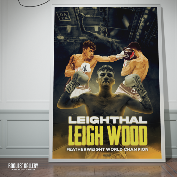 Leigh Wood Leighthal Boxer boxing memorabilia Featherweight World Champion Nottingham art DAZN poster signed