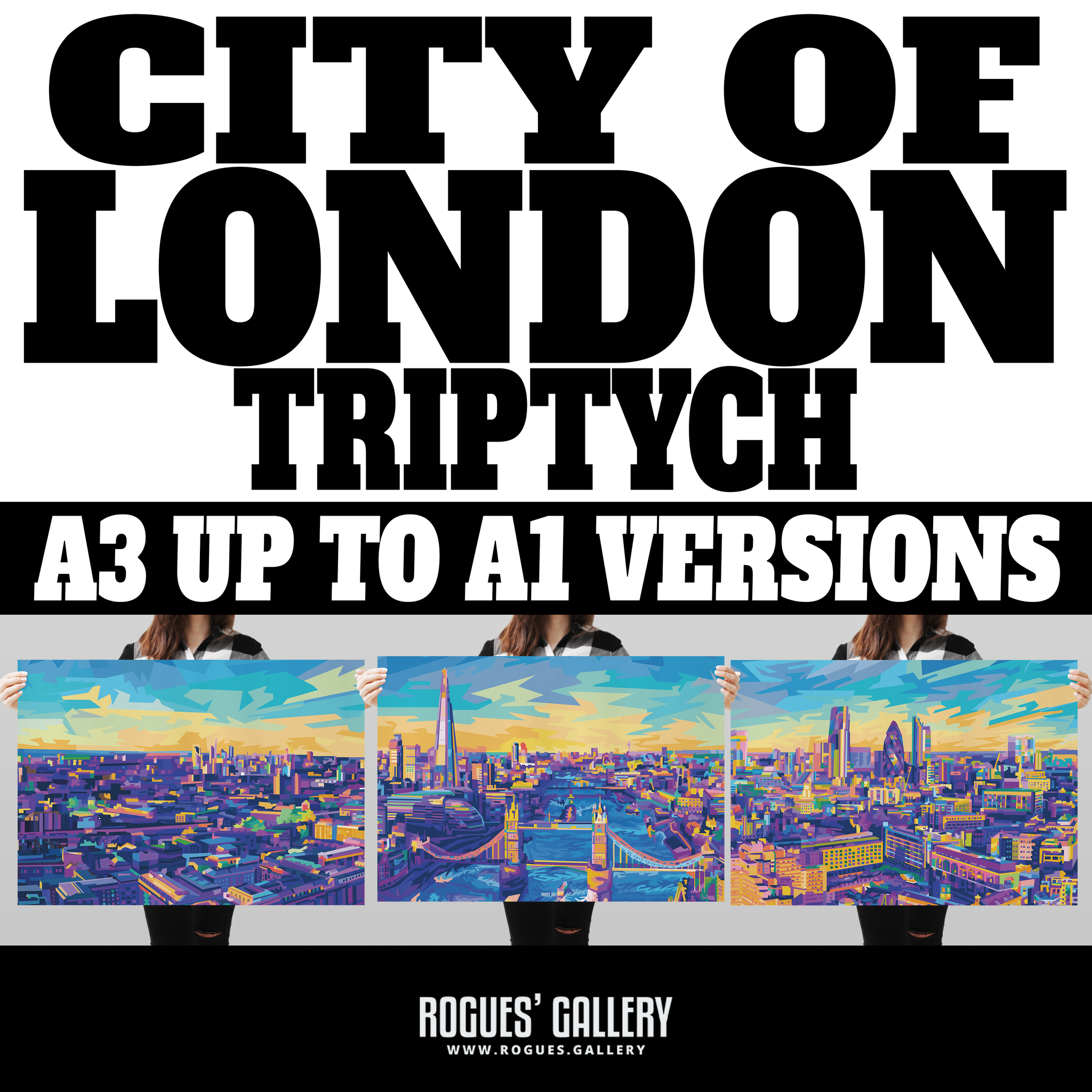 City of London modern pop art triptych prints