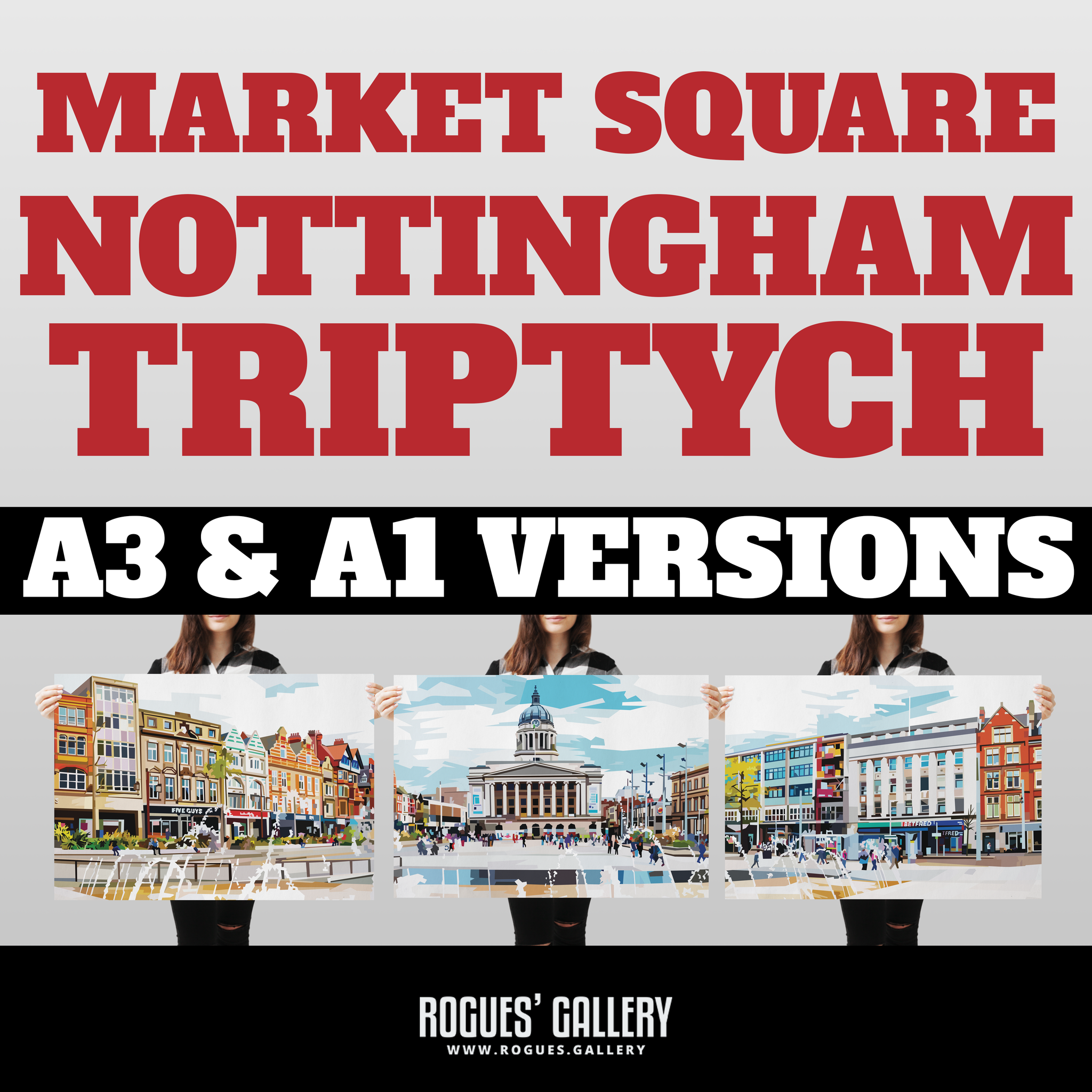 Nottingham Market Square modern art triptych design art A3 A1 