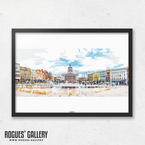 Market Square Nottingham Council House Little John panorama A3 print