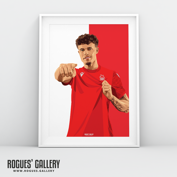 Neco Williams Nottingham Forest defender red white A3 print 