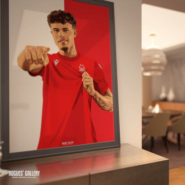 Neco Williams Nottingham Forest defender red white A0 print 