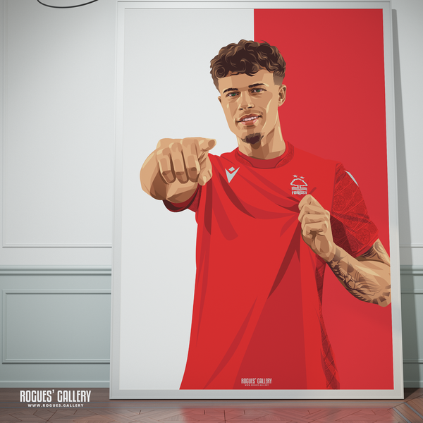 Neco Williams Nottingham Forest signed memorabilia defender red white poster