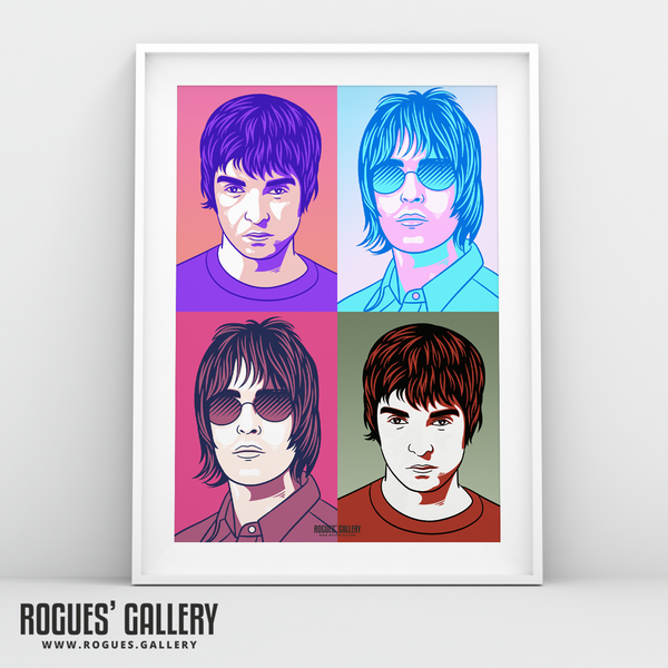 Oasis retro pop art Liam Gallagher Noel A3 art prints Manchester split reform