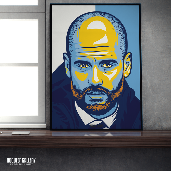 Pep Guardiola Manchester City FC Boss Sky Blues Manager MCFC A1 Print modern art