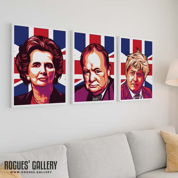 Boris Johnson Maggie Thatcher Winston Churchill prints on wall modern A3