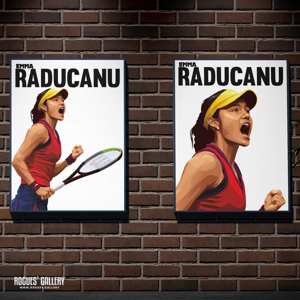 Emma Raducanu tennis star women's US Open winner British art hanging on wall