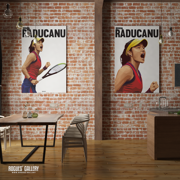 Emma Raducanu tennis star women's US Open winner British art on wall