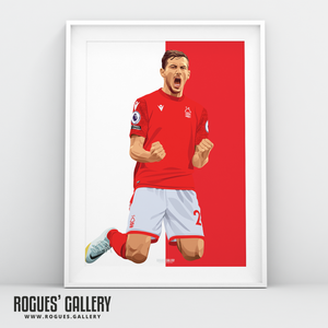 Remo Freuler Nottingham Forest A3 print red midfielder Swiss