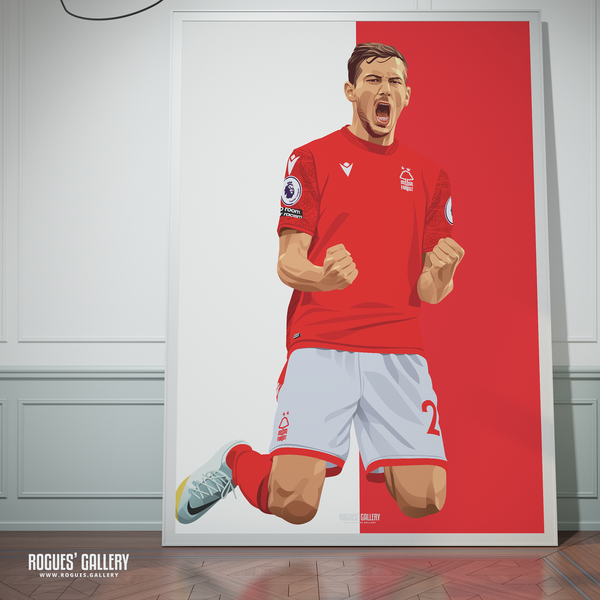 Remo Freuler Nottingham Forest A0 print red midfielder Swiss
