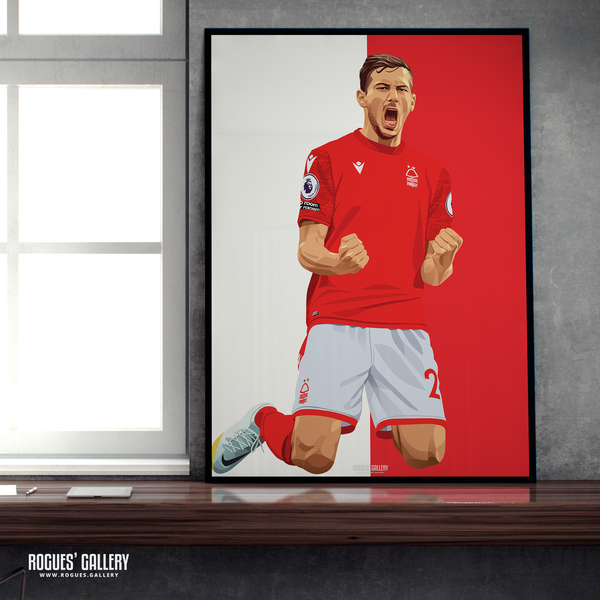 Remo Freuler Nottingham Forest A2 print red midfielder Swiss