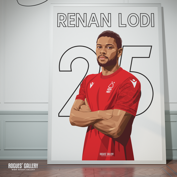 Renan Lodi Nottingham Forest memorabilia signed poster Name Number left back 