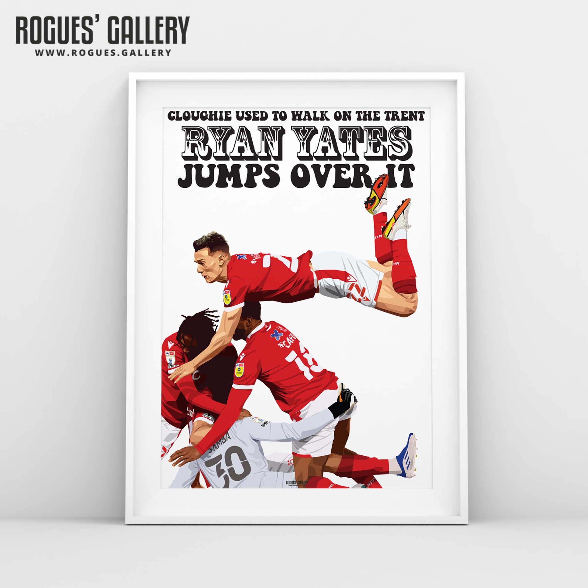 Ryan Yates Jumps Over the Trent A3 print Nottingham Forest midfielder