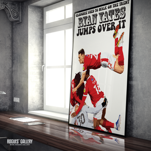 Ryan Yates Jumps Over the Trent A1 print Nottingham Forest midfielder