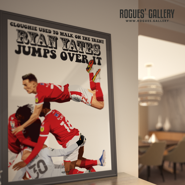 Ryan Yates Jumps Over the Trent A0 print Nottingham Forest midfielder