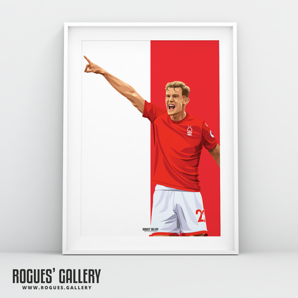 Ryan Yates Nottingham Forest red & white A3 print
