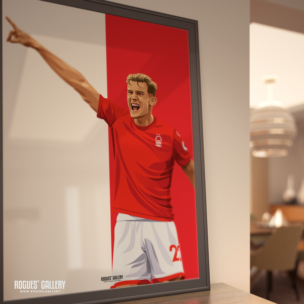 Ryan Yates Nottingham Forest red & white A0 print
