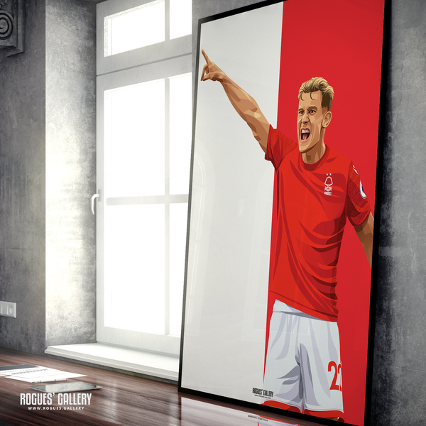 Ryan Yates Nottingham Forest red & white A1 print
