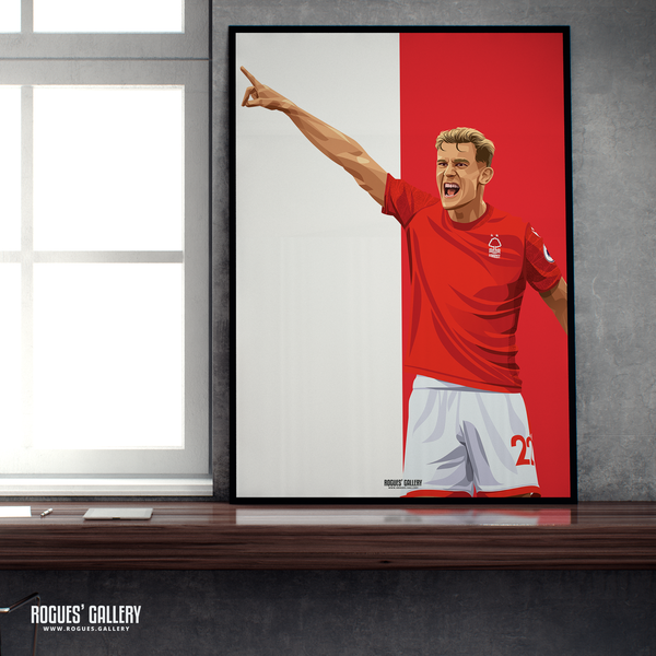 Ryan Yates Nottingham Forest red & white A2 print