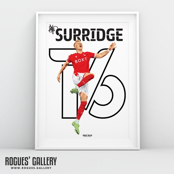 Sam Surridge Nottingham Forest striker goal celebration name and number 16 A3 print 