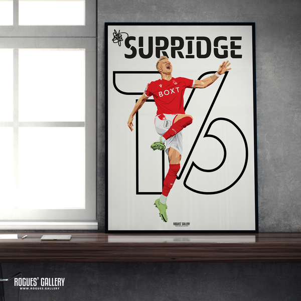 Sam Surridge Nottingham Forest striker goal celebration name and number 16 A2 print 