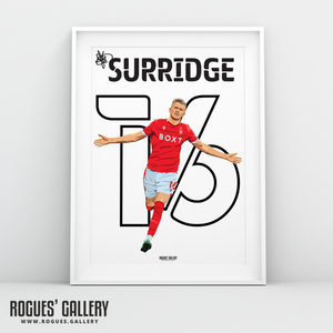 Sam Surridge Nottingham Forest striker name and number 16 A3 print 
