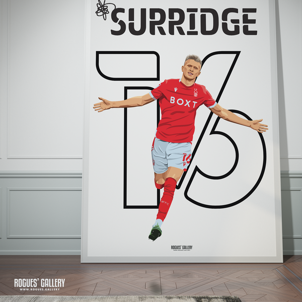Sam Surridge Nottingham Forest memorabilia striker signed poster name and number 16 