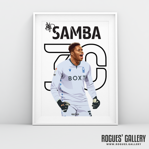 Brice Samba penalty save shootout promotion Wembley Nottingham Forest name number A3 print