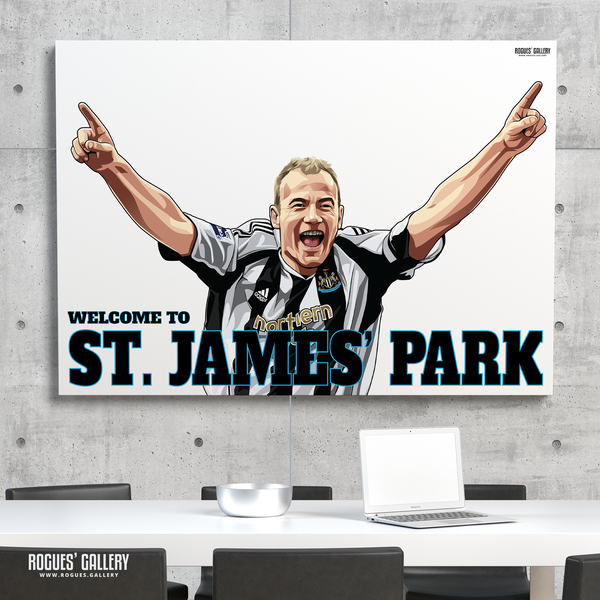 Alan Shearer goal celebration St. James Park A0 art print Welcome to great