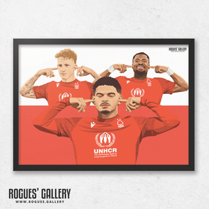 Nottingham Forest playtime's over Morgan Gibbs-White Jack Colback Serge Aurier A3 print Wolves penalty victory