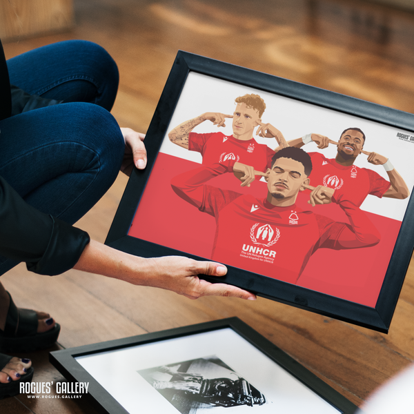 Nottingham Forest playtime's over Morgan Gibbs-White Jack Colback Serge Aurier framed picture Wolves penalty victory