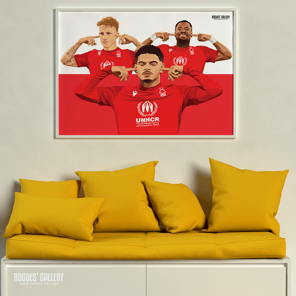 Nottingham Forest playtime's over Morgan Gibbs-White Jack Colback Serge Aurier signed poster Wolves penalty victory