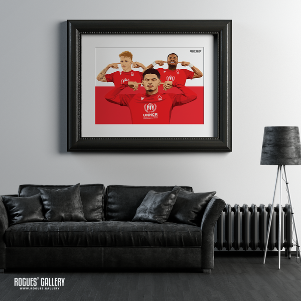 Nottingham Forest playtime's over Morgan Gibbs-White Jack Colback Serge Aurier A2 print Wolves penalty victory