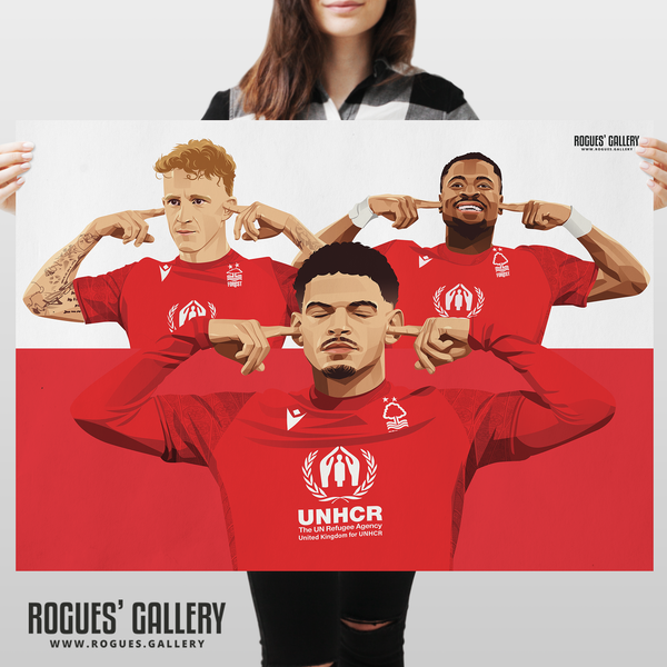 Nottingham Forest playtime's over Morgan Gibbs-White Jack Colback Serge Aurier A1 print Wolves penalty victory