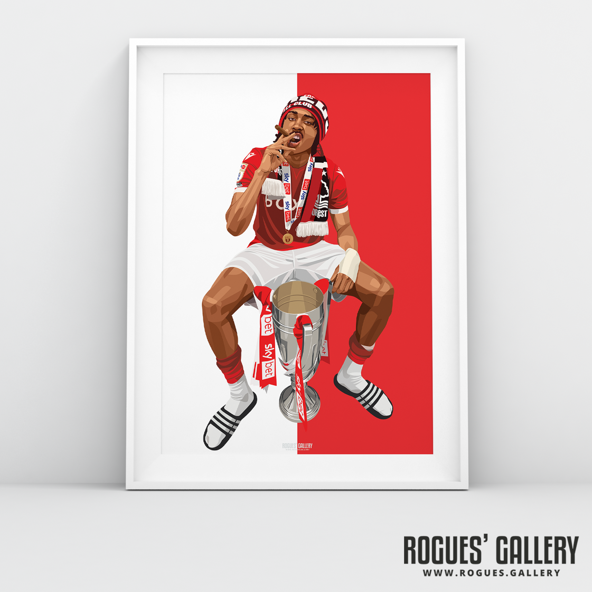 Djed Spence Nottingham Forest full back cigar A3 print playoff Promotion red white