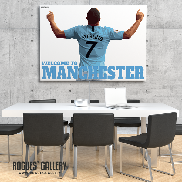 Raheem Sterling Manchester City Maine Road MCFC Sky Blues Winger England A3 Print Welcome Pep