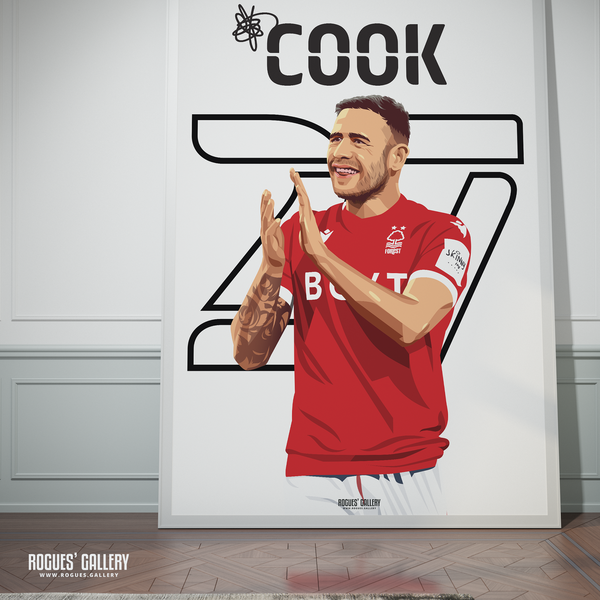 Steve Cook Nottingham Forest memorabilia signed poster defender name and number 27 