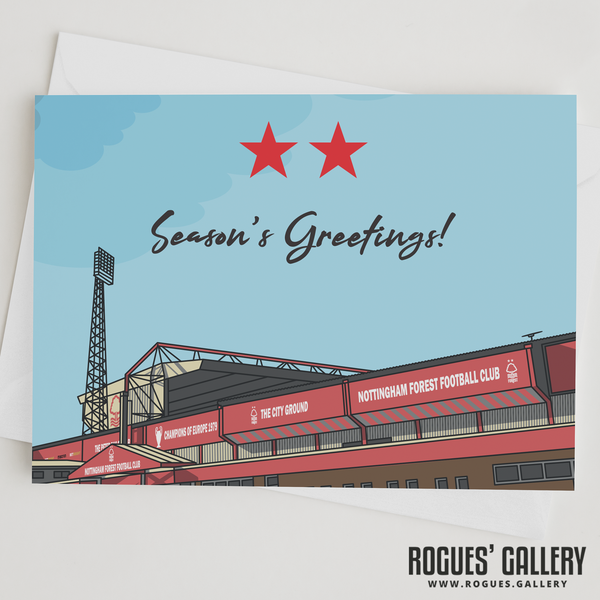 Car Park Two Stars The City Ground Nottingham Forest FC season's greetings Card 6x9"