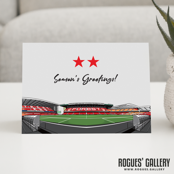 Brian Clough Stand Two Stars The City Ground Nottingham Forest FC Season's Greetings Card 6x9"