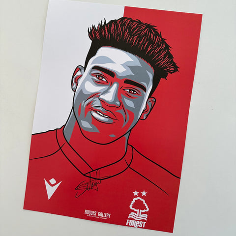Taiwo Awoniyi NOTTINGHAM FOREST forward GET Behind The Lads portrait signed A3 print
