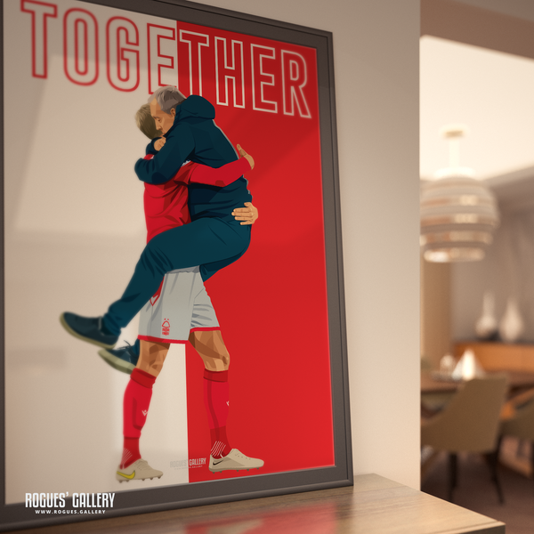 Steve Cooper Joe Worrall hug Nottingham Forest A0 Print Crystal Palace