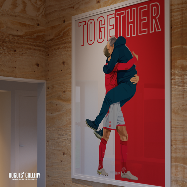Steve Cooper Joe Worrall hug Nottingham Forest signed memorabilia Poster Crystal Palace